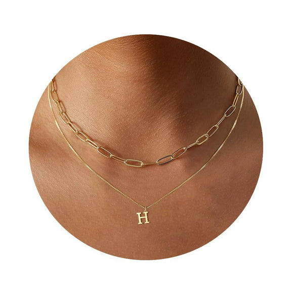 Women's Minimalist Stainless Steel Layered Letter Necklace With Box Chain And Electroplated Clavicle Chain Design