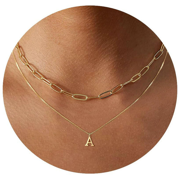 Women's Minimalist Stainless Steel Layered Letter Necklace With Box Chain And Electroplated Clavicle Chain Design
