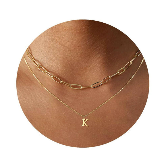 Women's Minimalist Stainless Steel Layered Letter Necklace With Box Chain And Electroplated Clavicle Chain Design