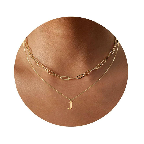 Women's Minimalist Stainless Steel Layered Letter Necklace With Box Chain And Electroplated Clavicle Chain Design