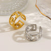 Women's Minimalist Stainless Steel Open Ring With Moon Pattern Hollow Out Double Layer Electroplated Gold Tone Design