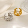 Women's Minimalist Stainless Steel Open Ring With Moon Pattern Hollow Out Double Layer Electroplated Gold Tone Design