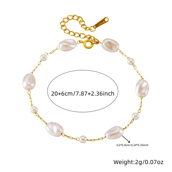 Women's Minimalist Stainless Steel Pearl Chain Accessories Necklace Bracelet With Electroplating