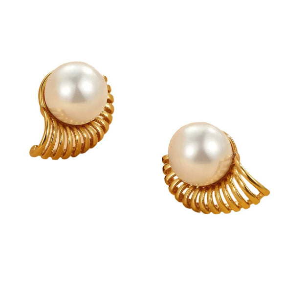 Women's Minimalist Stainless Steel Pearl Earrings With Irregular Geometric Shape And Electroplated Retro Style