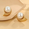 Women's Minimalist Stainless Steel Pearl Earrings With Irregular Geometric Shape And Electroplated Retro Style