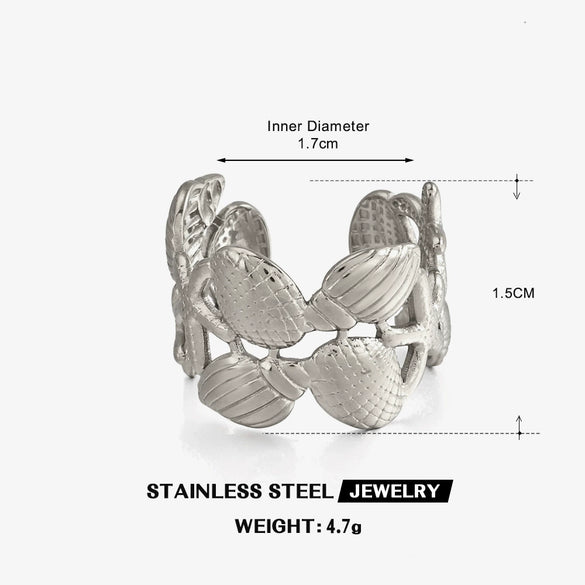 Women's Minimalist Stainless Steel Shell And Starfish Ring With Electroplated Finish Ocean Inspired Fashion Jewelry