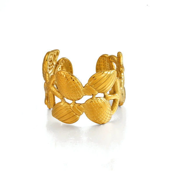 Women's Minimalist Stainless Steel Shell And Starfish Ring With Electroplated Finish Ocean Inspired Fashion Jewelry