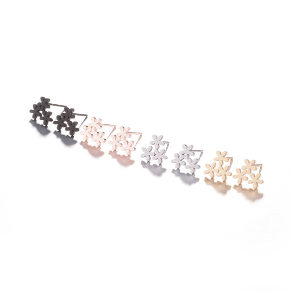 Women's Minimalist Stainless Steel Small Flower Petal Earrings With Electroplated Finish