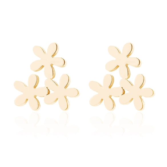Women's Minimalist Stainless Steel Small Flower Petal Earrings With Electroplated Finish