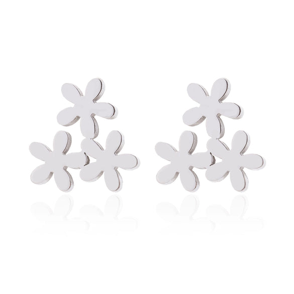 Women's Minimalist Stainless Steel Small Flower Petal Earrings With Electroplated Finish