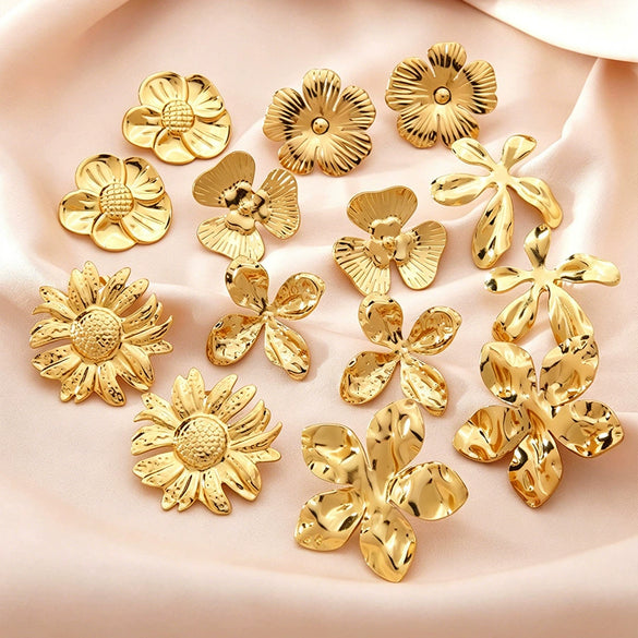 Women's Minimalist Stainless Steel Sunflower Flower Earrings Geometric Stamped Design Light Luxury Fashion Jewelry