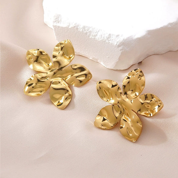 Women's Minimalist Stainless Steel Sunflower Flower Earrings Geometric Stamped Design Light Luxury Fashion Jewelry