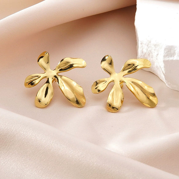 Women's Minimalist Stainless Steel Sunflower Flower Earrings Geometric Stamped Design Light Luxury Fashion Jewelry