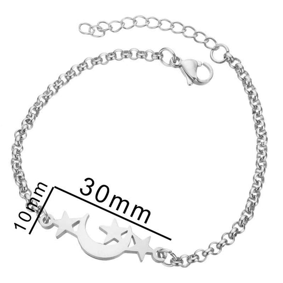 Women's Minimalist Star And Moon Bracelet In Stainless Steel With Gold Inlay Detail