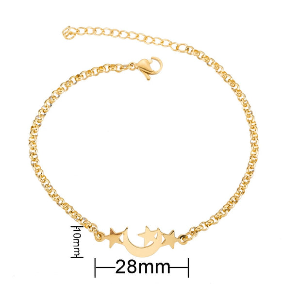 Women's Minimalist Star And Moon Bracelet In Stainless Steel With Gold Inlay Detail