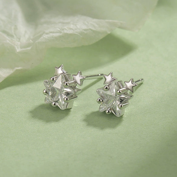 Women's Minimalist Star Earrings In S Silver With Zircon Inlay Fine Craftsmanship Elegant Versatile Pierced Ear Stud Earrings