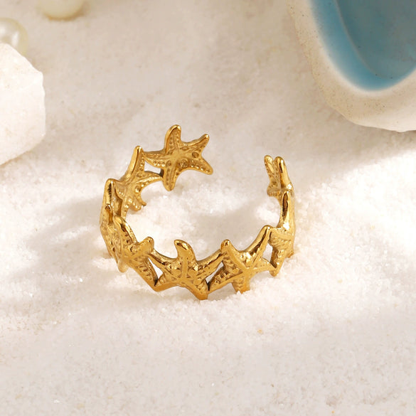 Women's Minimalist Starfish Ring In Goldplated Stainless Steel With Cute Creative Holidayinspired Design