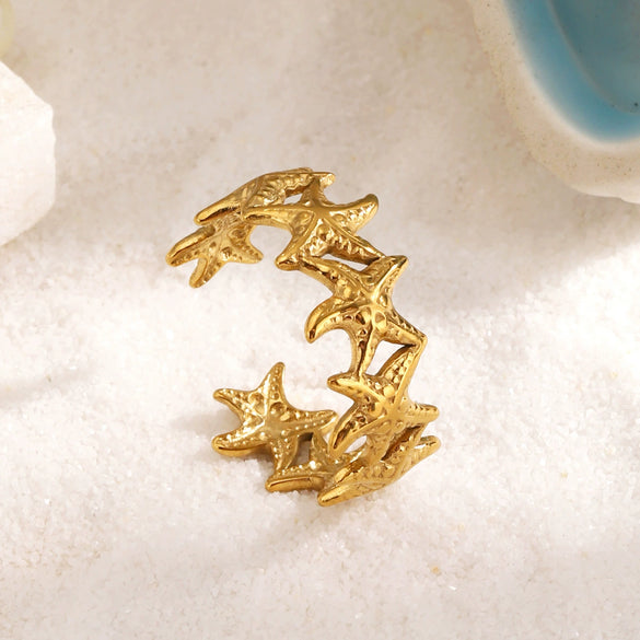 Women's Minimalist Starfish Ring In Goldplated Stainless Steel With Cute Creative Holidayinspired Design