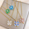Women's Minimalist Titanium Steel Necklace With Cat's Eye And Fourleaf Clover Real Gold Plated And Enhanced Color Retention
