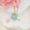 Women's Minimalist Titanium Steel Necklace With Cat's Eye And Fourleaf Clover Real Gold Plated And Enhanced Color Retention