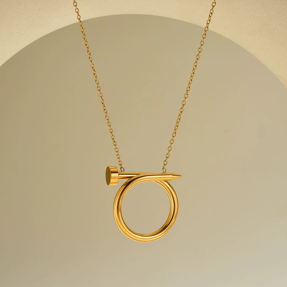 Women's Minimalist Twisted Nail Shaped Stainless Steel Necklace With 18K Vacuum Plated Geometric Pendant