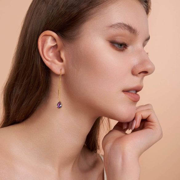 Women's Minimalist Vintage Water Drop Geometric Copper Earrings With Electroplated Gold Finish