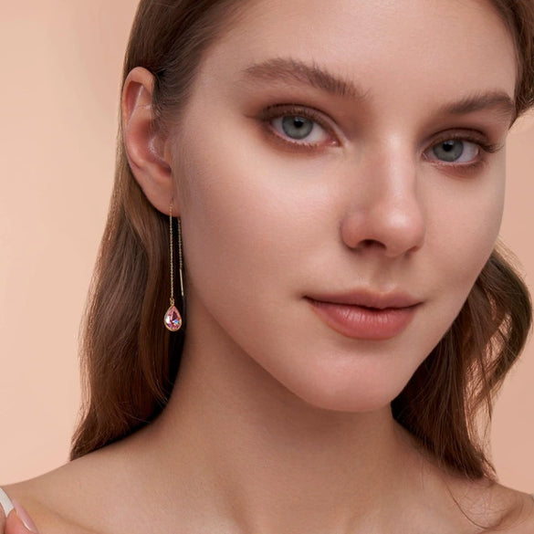Women's Minimalist Vintage Water Drop Geometric Copper Earrings With Electroplated Gold Finish