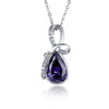 Women's Minimalist Water Drop Necklace With Blue Crystal And Zircon Inlay White Gold Electroplated Copper Pendant Box Chain
