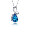 Women's Minimalist Water Drop Necklace With Blue Crystal And Zircon Inlay White Gold Electroplated Copper Pendant Box Chain