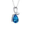 Women's Minimalist Water Drop Necklace With Blue Crystal And Zircon Inlay White Gold Electroplated Copper Pendant Box Chain