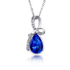 Women's Minimalist Water Drop Necklace With Blue Crystal And Zircon Inlay White Gold Electroplated Copper Pendant Box Chain