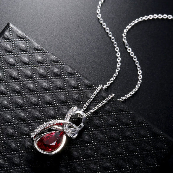 Women's Minimalist Water Drop Necklace With Blue Crystal And Zircon Inlay White Gold Electroplated Copper Pendant Box Chain