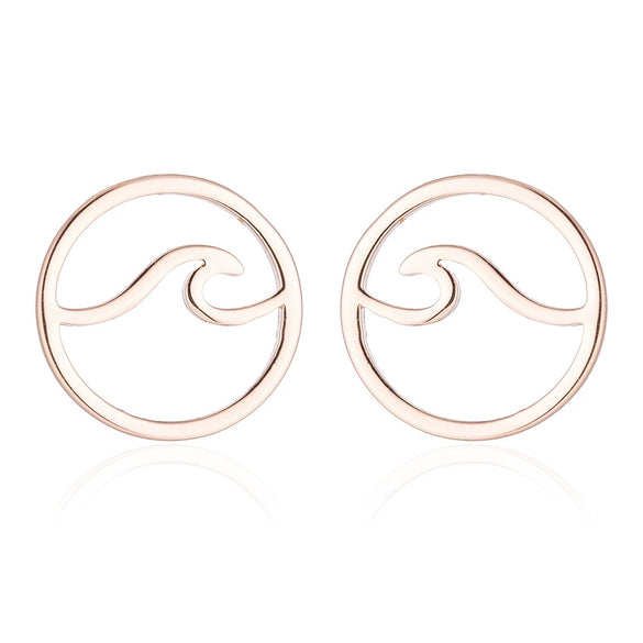 Women's Minimalist Wave Pattern Hollow Round Geometric Earrings In Electroplated Stainless Steel