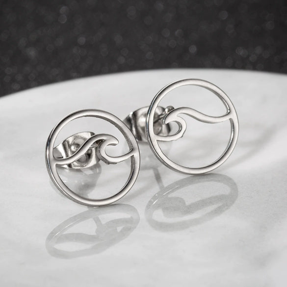 Women's Minimalist Wave Pattern Hollow Round Geometric Earrings In Electroplated Stainless Steel