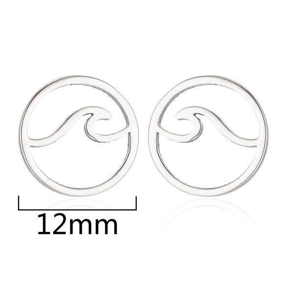 Women's Minimalist Wave Pattern Hollow Round Geometric Earrings In Electroplated Stainless Steel