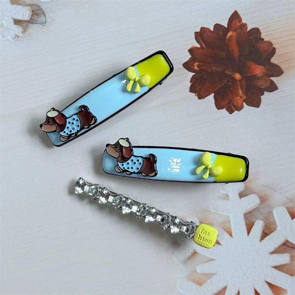 Women's Mixed Materials Duckbill Clip And Hairpin With Dripping Oil Design And Bowknot Rhinestone