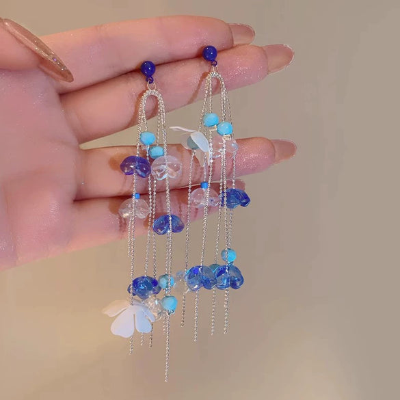 Women's Mixed Materials Frenchstyle Flower Tassel Earrings With Electroplating