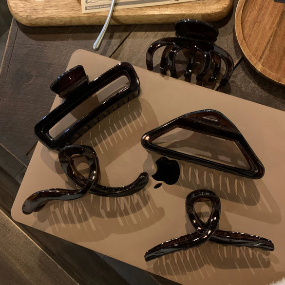 Women's Mixed Materials Handmade Black Teacolored Hairpin Large Claw Clip Shark Clip Hair Accessory