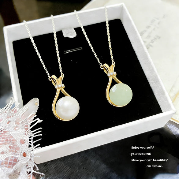 Women's Modern Minimalist Casual Style Pearl Glass Money Bag Pendant Titanium Steel Necklace With Zircon Inlay