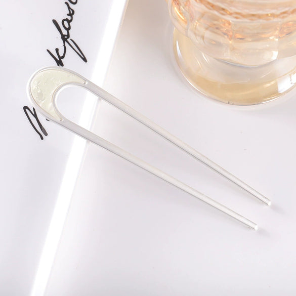 Women's Modern Minimalist Ushaped Acetate Hairpin With Frosted Metal Plate Detail Antiqueinspired Hair Accessory