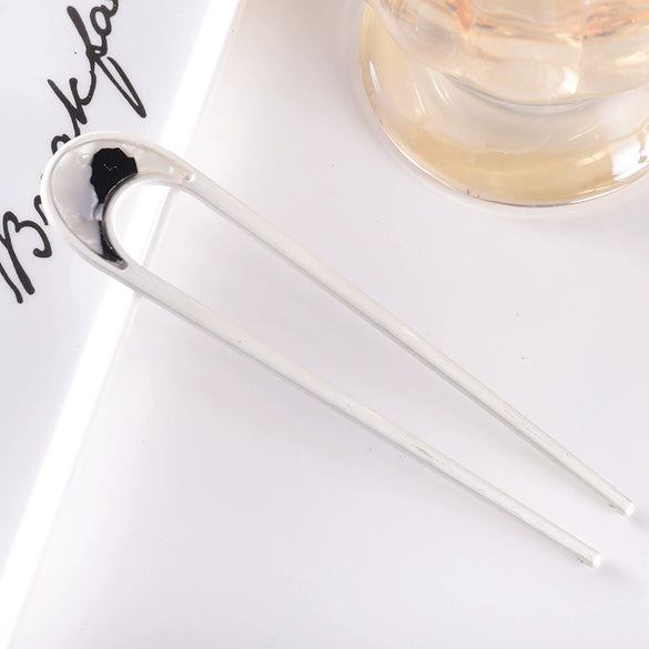 Women's Modern Minimalist Ushaped Acetate Hairpin With Frosted Metal Plate Detail Antiqueinspired Hair Accessory