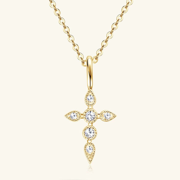Women's Moissanite Cross Necklace Light Luxury Style Geometric Pattern S925 Sterling Silver Electroplated