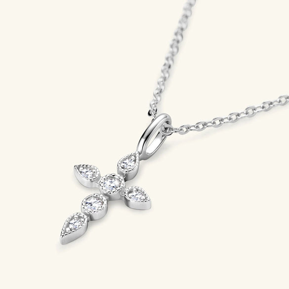 Women's Moissanite Cross Necklace Light Luxury Style Geometric Pattern S925 Sterling Silver Electroplated