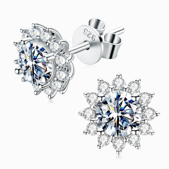 Women's Moissanite Earrings S925 Sterling Silver Plated Platinum Geometric Fresh Style