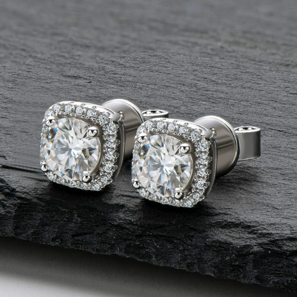 Women's Moissanite Earrings S925 Sterling Silver Plated Platinum Geometric Fresh Style