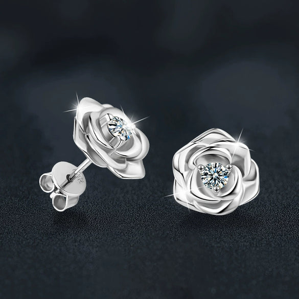 Women's Moissanite Flower Earrings S925 Sterling Silver Set With Diamonds Fashion Style