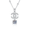 Women's Moissanite Necklace With S925 Sterling Silver Bead And Cross Chain Double C Pendant Set With Diamonds Letter Number Text Pattern