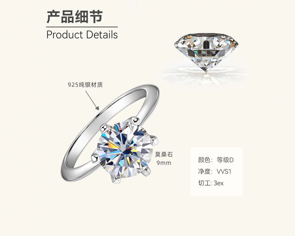 Women's Moissanite Ring In Light Luxury Style S925 Sterling Silver Geometric Pattern Electroplated