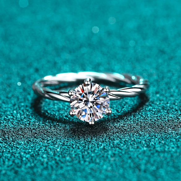 Women's Moissanite Ring S925 Sterling Silver Plated Pt950 Gold Wave Pattern Light Luxury Style Electroplated