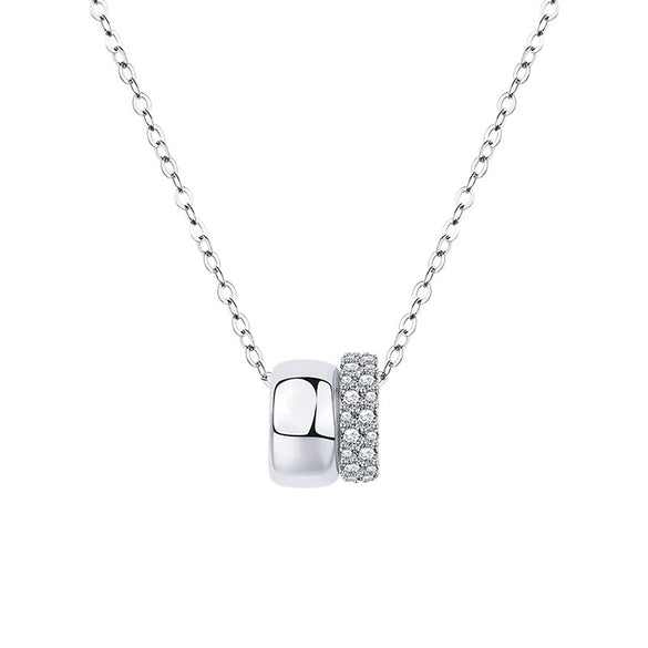 Women's Moissanite S925 Sterling Silver Geometric Double Circle Pendant Necklace Set With Diamonds